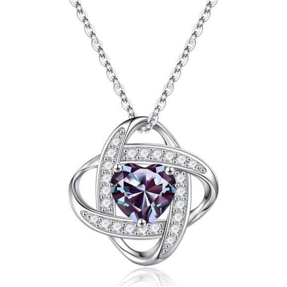 Iefil 925 Sterling Silver Love Knot Birthstone Necklace, Natural or Created - Picture 1 of 7